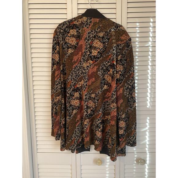 Vintage Women’s Dark Floral Leopard Print Kimono Artsy Boho Cardigan Size XL - Picture 4 of 10